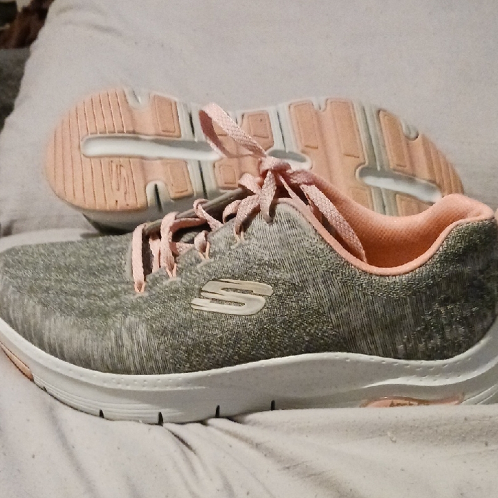 Skechers Gray and Pink Sneakers with Memory Foam
